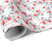 Floral met kerst rode turkooizen botanisch patroon cadeaupapier (Rol Hoek)
