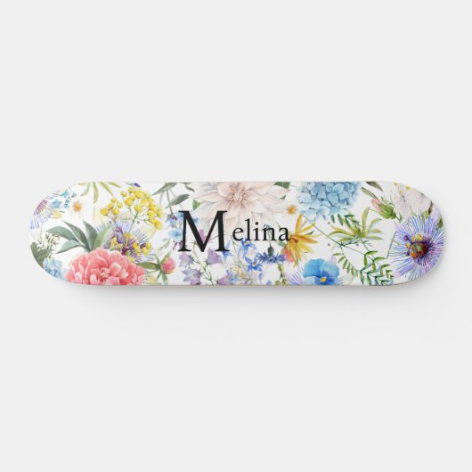 Floral met naam persoonlijk skateboard (Horizontaal)