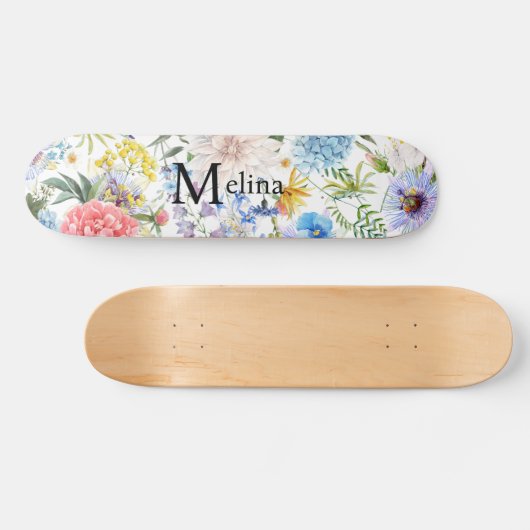Floral met naam persoonlijk skateboard (Horizontaal)