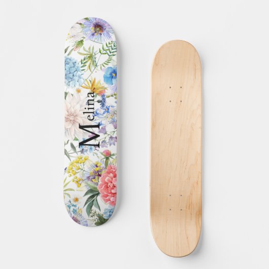 Floral met naam persoonlijk skateboard (Voorkant)