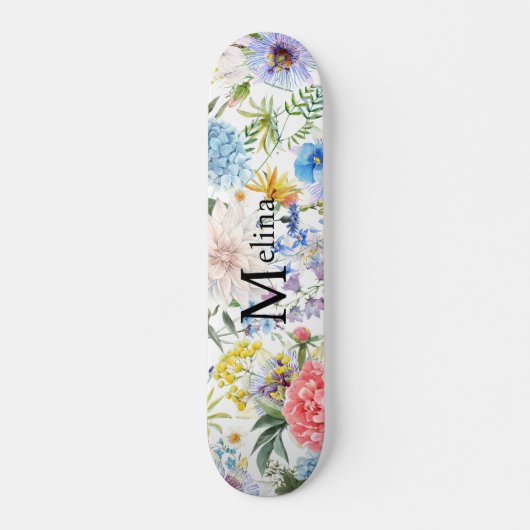 Floral met naam persoonlijk skateboard (Voorkant)