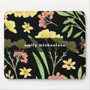 Floral met Naam toevoegen op Zwart Muismat