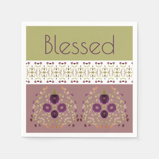 Floral met Paars groen wit en peach Servet (Voorkant)