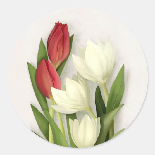 Floral met rode en witte tulpen ronde sticker (Voorkant)