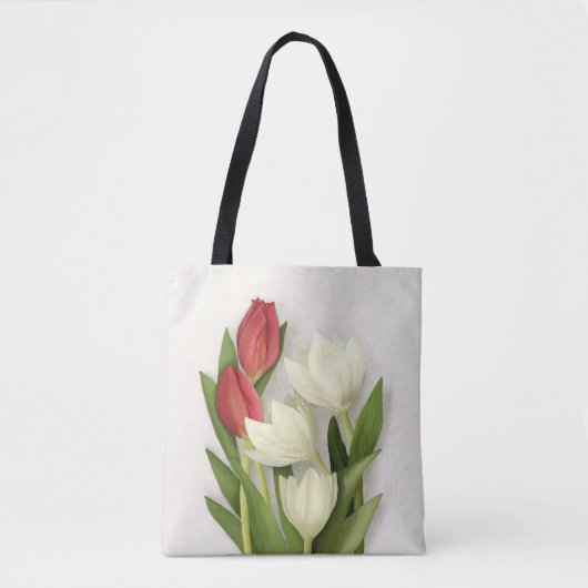Floral met rode en witte tulpen tote bag (Voorkant)