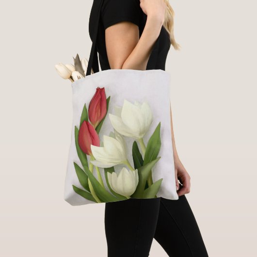 Floral met rode en witte tulpen tote bag (Dichtbij)
