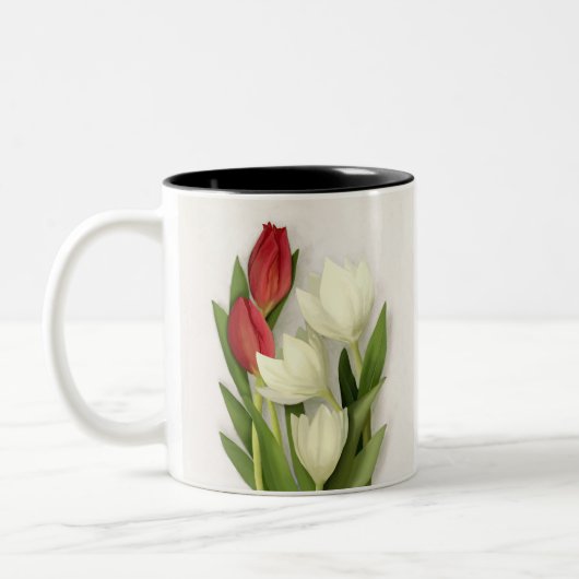 Floral met rode en witte tulpen tweekleurige koffiemok (Links)