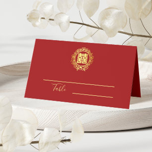 Floral met rood dubbel geluk Chinese bruiloft Plaatskaartje