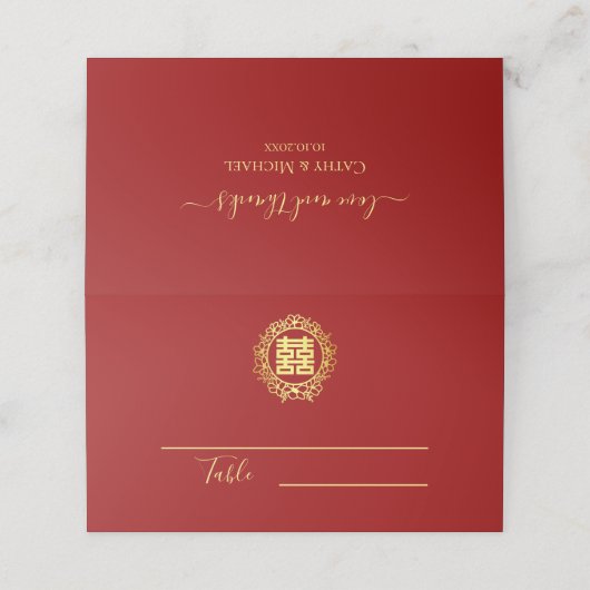 Floral met rood dubbel geluk Chinese bruiloft Plaatskaartje (Buitenkant ongevouwen)