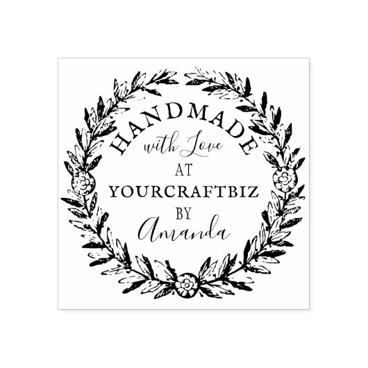 Floral met rustic boho Handmade with Love Rubbe Rubberstempel (Afrduk)