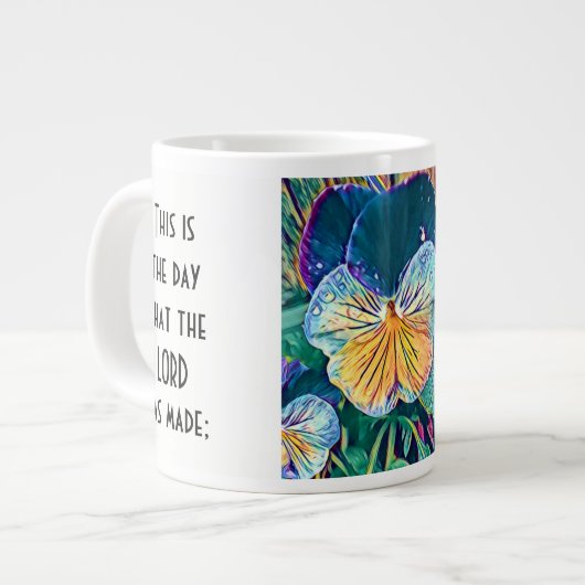 Floral met Scripture Verse, Waterverf Pansy Grote Koffiekop (Links)