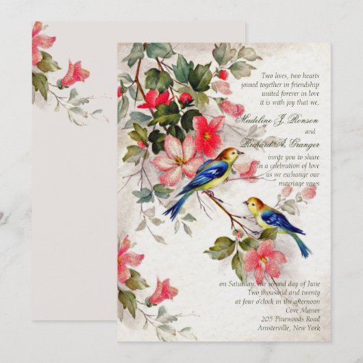 Floral met uitnodiging voor een vogelhuwelijk (Voorkant / Achterkant)