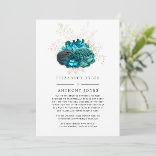Floral met verlaagde gastlijst voor Turquoise & Go Aankondiging (Staand voorkant)