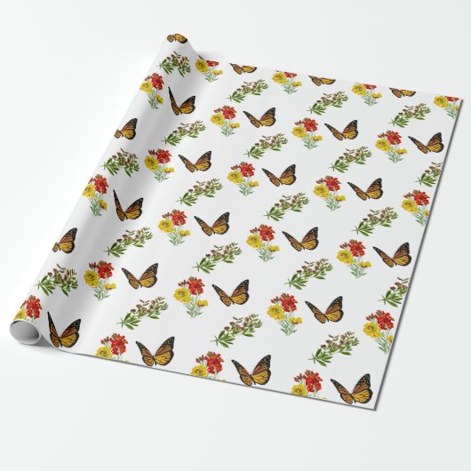 Floral met vlinder cadeaupapier (Uitgerold)