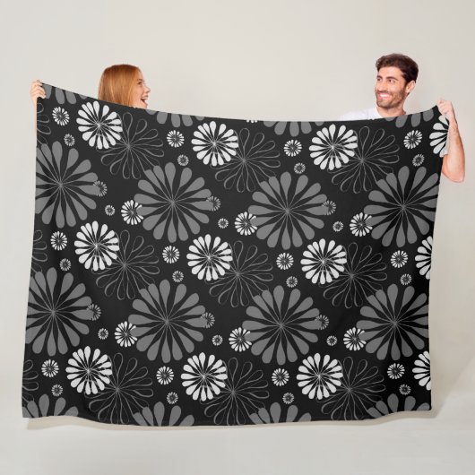Floral met zwarte en witte retro fleece deken (In situ)