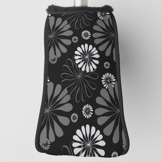 Floral met zwarte en witte retro golfheadcover (Draai 90)