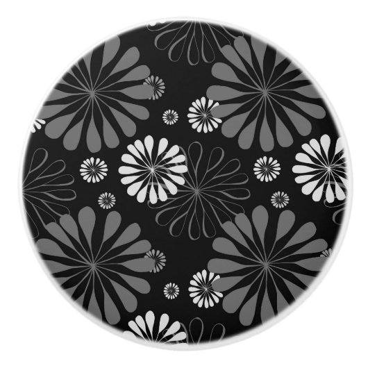Floral met zwarte en witte retro keramische knop (Voorkant)