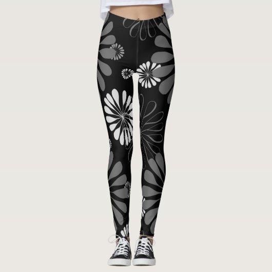 Floral met zwarte en witte retro leggings (Voorkant)
