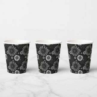 Floral met zwarte en witte retro papieren bekers