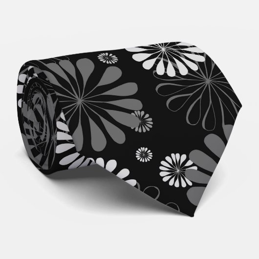 Floral met zwarte en witte retro stropdas (Opgerold)