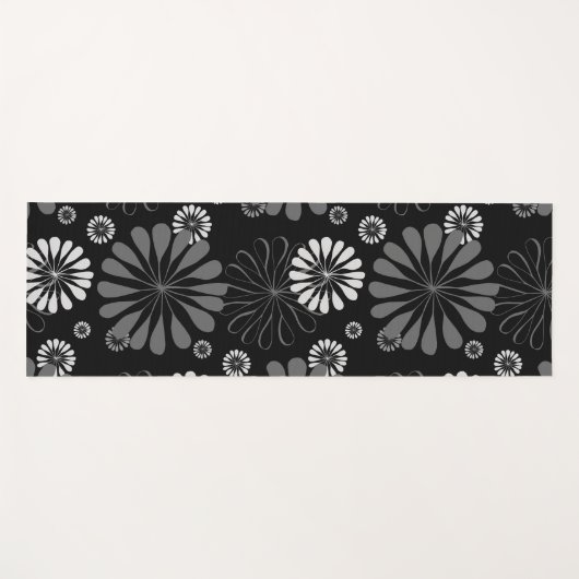 Floral met zwarte en witte retro yogamat (Voorkant (horizontaal))