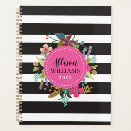 Floral met zwarte en witte strepen planner