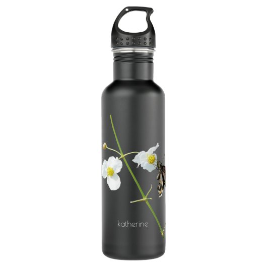 Floral met zwarte vlinder, gepersonaliseerd waterfles  (Voorkant)
