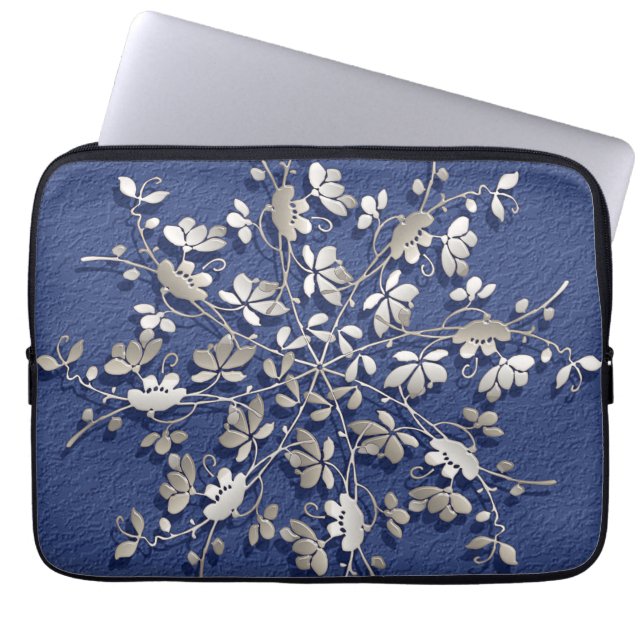 Floral Metallic Mandala op grijze achtergrond Laptop Sleeve (Voorkant)