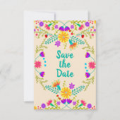 Floral Mexicaanse Fiesta & Papel Picado - Champagn Save The Date (Voorkant)