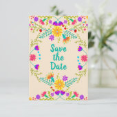 Floral Mexicaanse Fiesta & Papel Picado - Champagn Save The Date (Staand voorkant)
