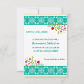 Floral Mexicaanse Fiesta & Papel Picado - Champagn Save The Date (Achterkant)