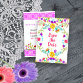 Floral Mexicaanse Fiesta & Papel Picado Wit Save The Date