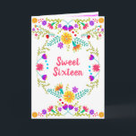 Floral Mexicaanse Fiesta Wit en Roze Zoet 16<br><div class="desc">Uber , Sweet 16 invitations, sijpelend met de vrolijke charme van Mexican Fiesta en Folk Art. De invitatie is aan alle 4 zijden van de kaart versierd en heeft een helder en vrolijk kleurenpalet van rood, blauw, roze, paarse, groen, geel en wit. Het ontwerp op de voorkant heeft de formulering...</div>