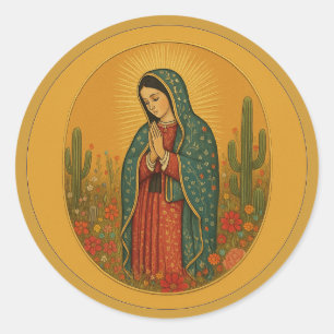 Floral Mexicaanse Mary Guadalupe Religious Ronde Sticker