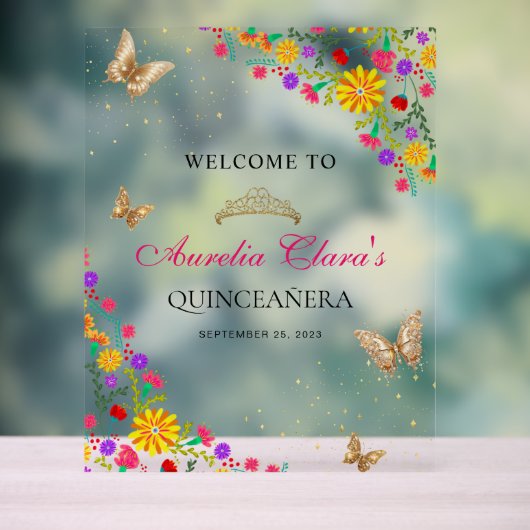 Floral Mexicaanse tiara vlinder mis quinceañera Acryl Bord (Neutraal)