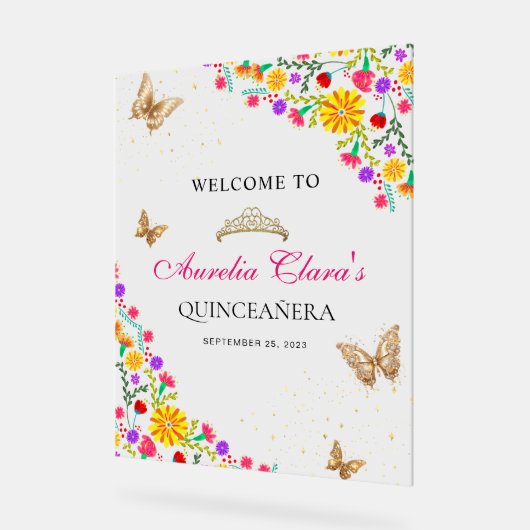 Floral Mexicaanse tiara vlinder mis quinceañera Acryl Bord (Hoek)