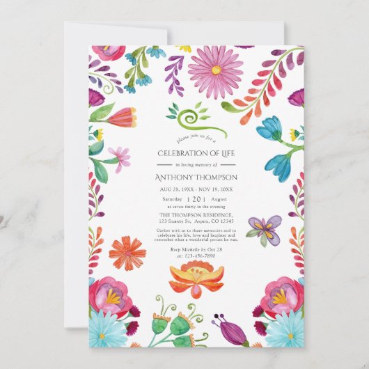 Floral Mexican Fiesta Celebration of Life Kaart (Voorkant)