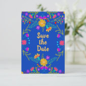 Floral Mexican Fiesta & Papel Picado - Royal Blue Save The Date (Staand voorkant)