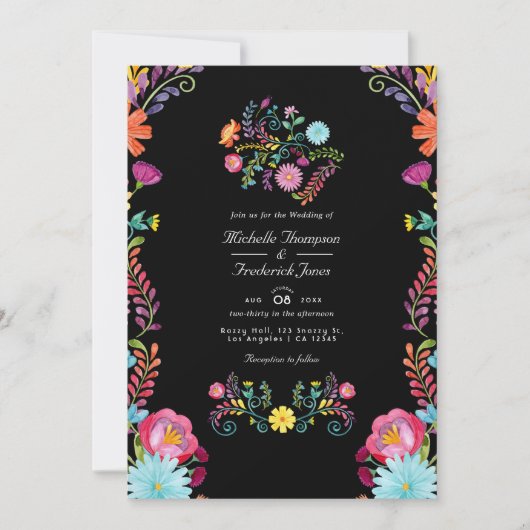 Floral Mexican Fiesta QR Code RSVP Weddenschap Kaart (Voorkant)