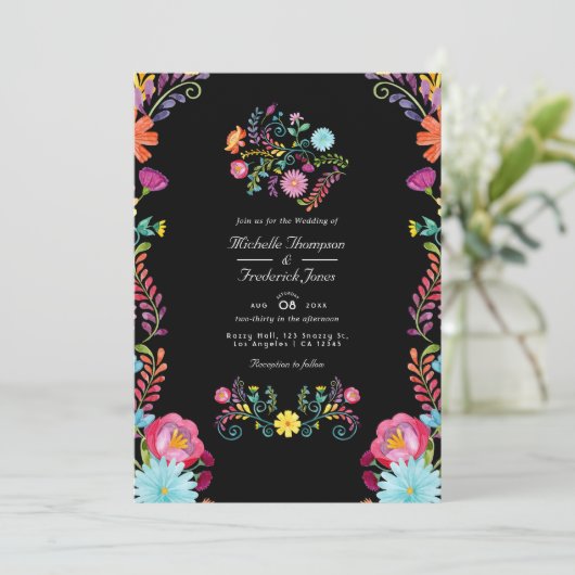 Floral Mexican Fiesta QR Code RSVP Weddenschap Kaart (Staand voorkant)