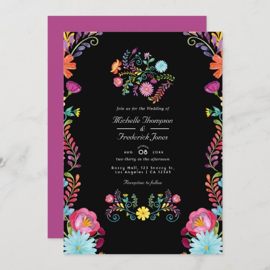 Floral Mexican Fiesta QR Code RSVP Weddenschap Kaart (Voorkant / Achterkant)