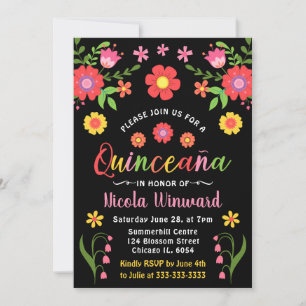 Floral Mexican Fiesta Quinceañera Kaart