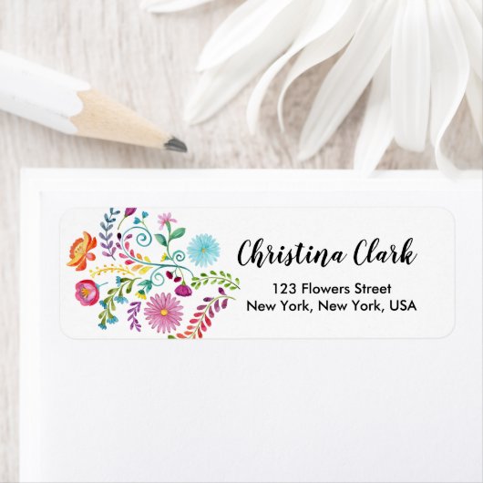 Floral Mexican Flowers Cute Personalized Custom Etiket (Insitu)
