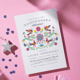 Floral Mexican Folk Art Quinceañera Birthday Uitnodiging Briefkaart