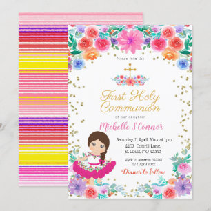 Floral Mexican Girl Christening Uitnodiging