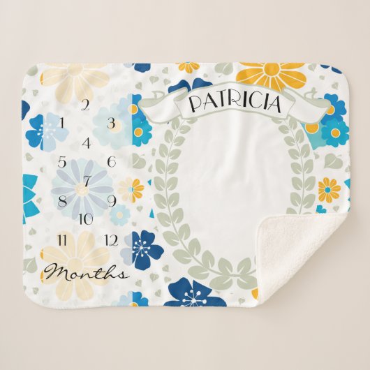 Floral Milestone Afbeelding Prop Sherpa Deken (Voorkant (horizontaal))