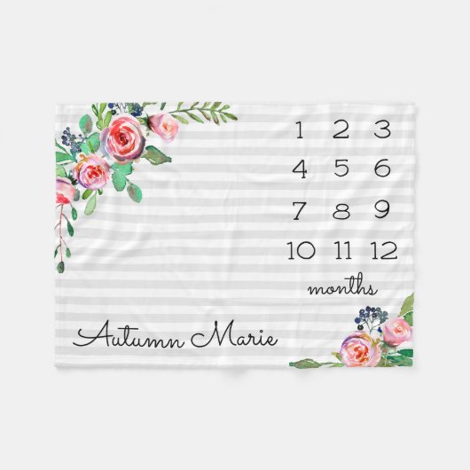 Floral Milestone Baby Blanket Fleece Deken (Voorkant (Horizontaal))