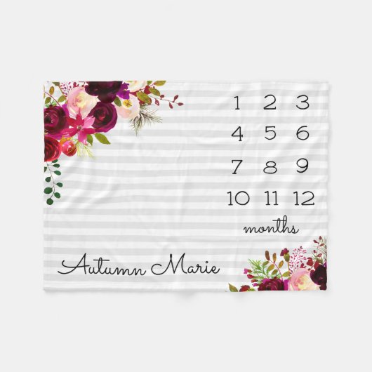Floral Milestone Baby Blanket Fleece Deken (Voorkant (Horizontaal))