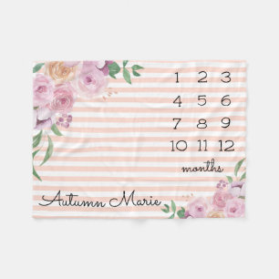 Floral Milestone Baby Blanket Fleece Deken