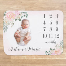 Floral Milestone Roze Bloemen Baby Deken